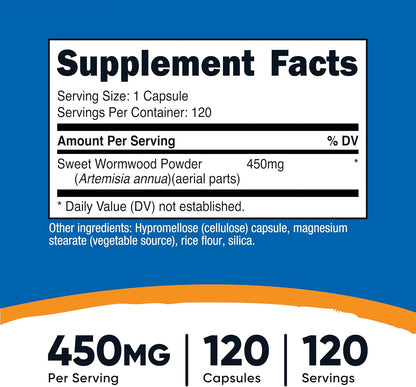 Nutricost Wormwood Capsules 450mg, 120 Vegetarian Capsules
