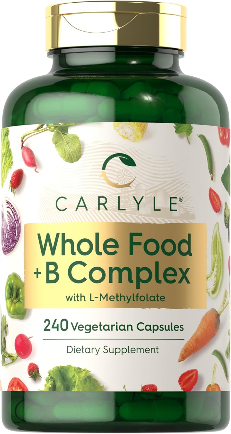 Carlyle Vitamin B Complex Whole Foods Blend | 240 Capsules | with B1, B2, B6, B12, Biotin, Niacin, and Methylfolate | Vegetarian, Non-GMO & Gluten-free Supplement - görsel 1