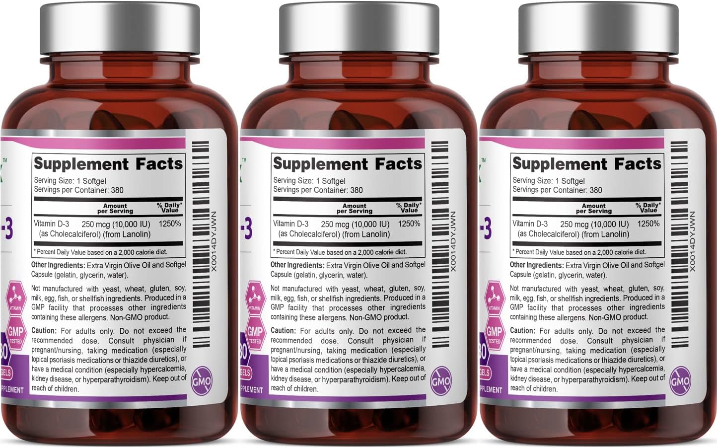 biophix Vitamin D3 10,000 IU – 380 Softgels, Pack of 3 - görsel 3