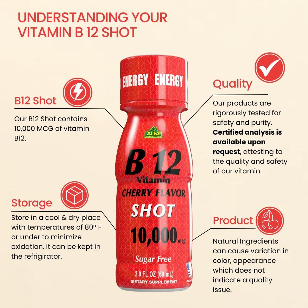 ALFA VITAMINS Vitamin B12 Energy Shot - 5,000 mcg Methylcobalamin, Sugar-Free, Caffeine-Free - 20 Pack - görsel 7