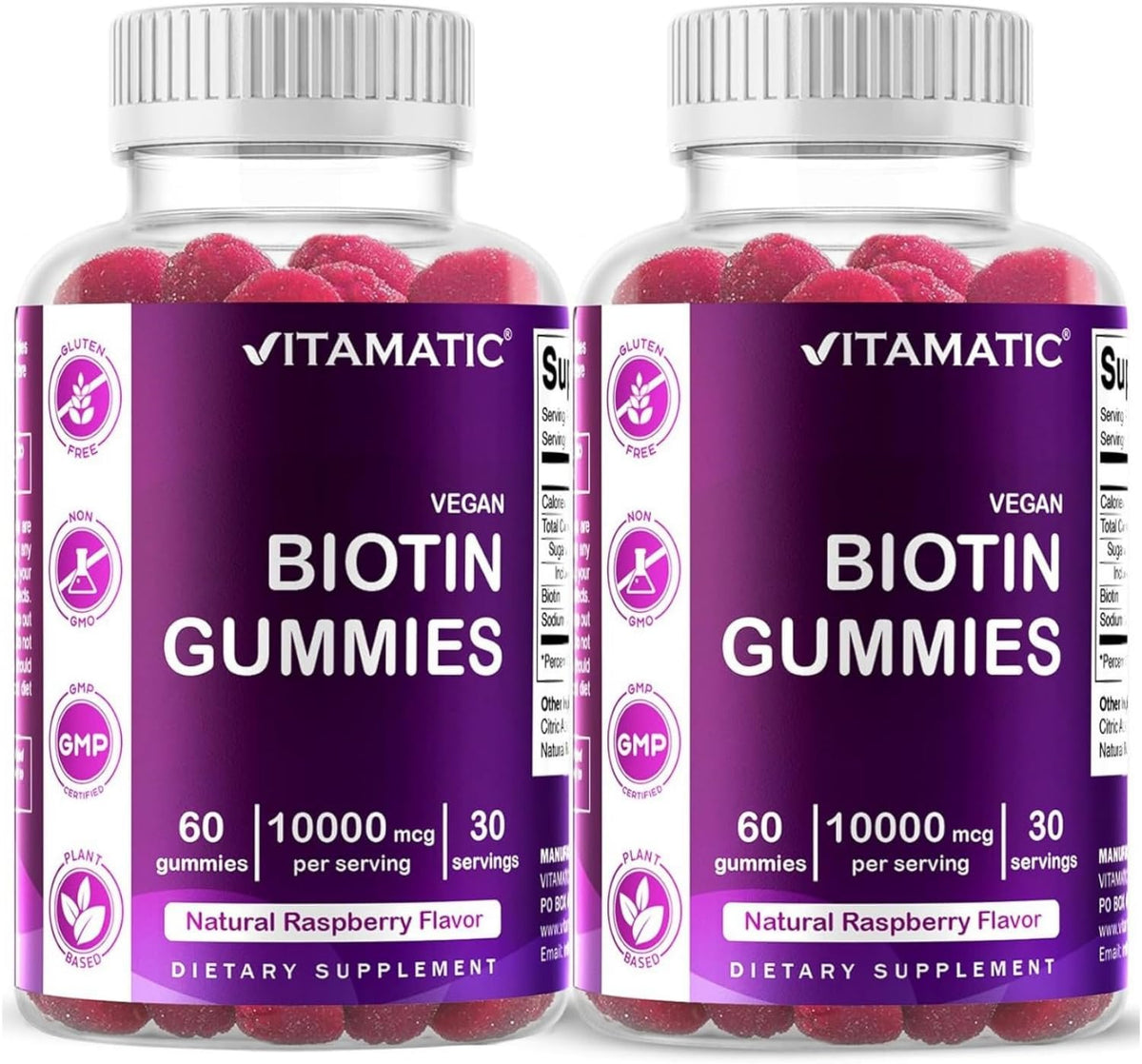 Vitamatic Biotin Gummies 10,000 mcg for Stronger Hair, Skin & Nails - 60 Vegan Gummies (Pack of 2) - görsel 1