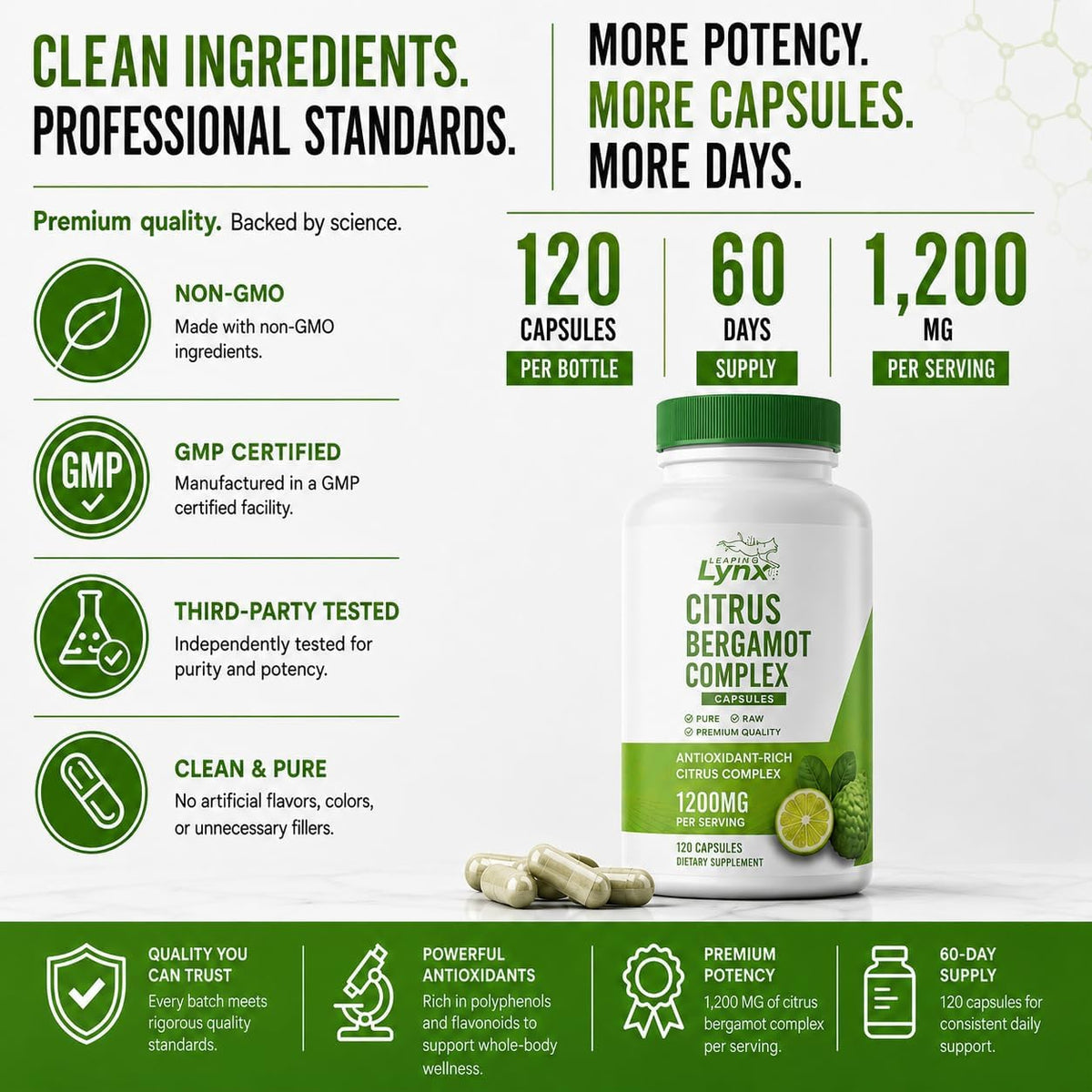 Leaping Lynx Citrus Bergamot 1200 mg – Heart Health & Cholesterol Support, 120 Capsules - görsel 4