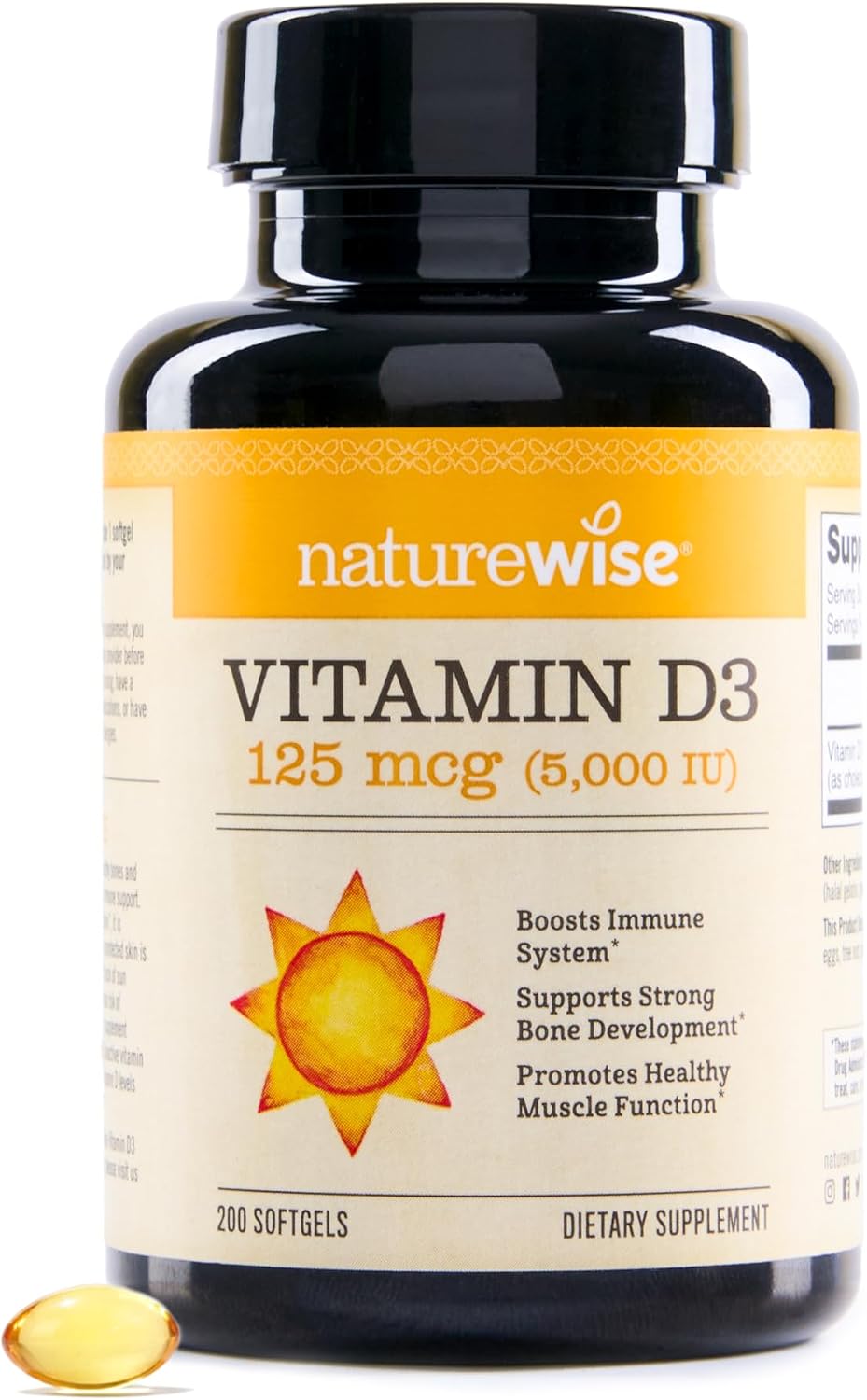 NatureWise Vitamin D3 5000 IU (125 mcg) – 200 Mini Softgels for Immunity and Bone Health - görsel 1