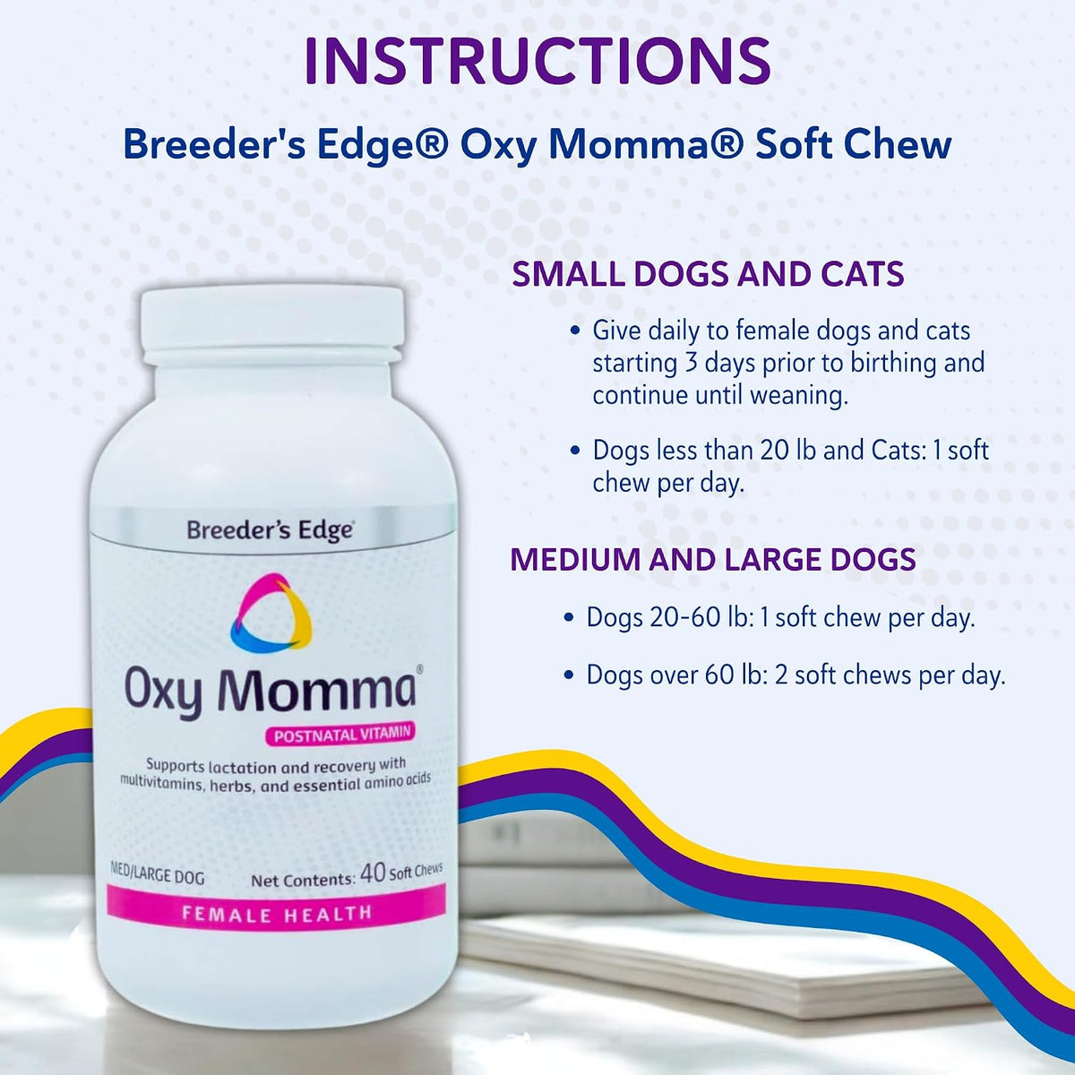Breeder's Edge Oxy Momma Soft Chews, Postnatal Vitamin Supplement for Lactating Dogs and Cats, Supports Recovery, Hormones, and Next Pregnancy - for Medium & Large Dogs, 40ct Soft Chews - görsel 7