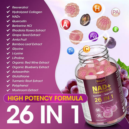 NAD Resveratrol Gummies for Women - Sugar-Free Multivitamin with Collagen, 3 Pack (180 Gummies)