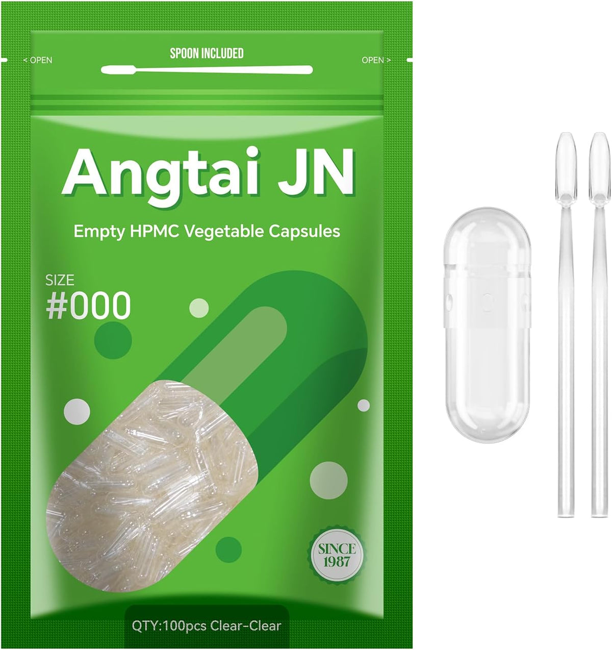 Capsules Size 000 Vegan Empty Plant Based Clear (100 Pack) with 2 Spoons - görsel 1