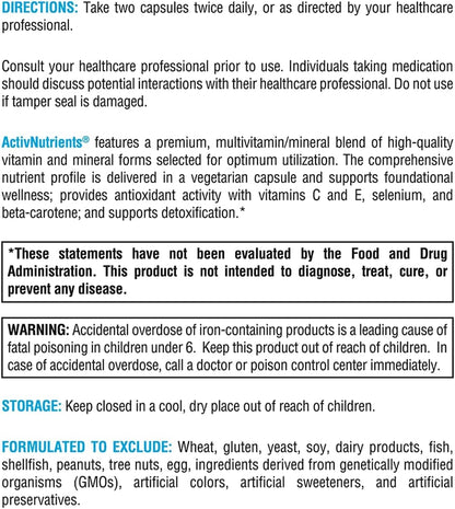 XYMOGEN ActivNutrients - Multivitamin and Multimineral Formula - Wellness, Immune and Energy Support - Active B Vitamins and Chelated Minerals - Vegetarian, Non-GM and Gluten-free - 240 Capsules