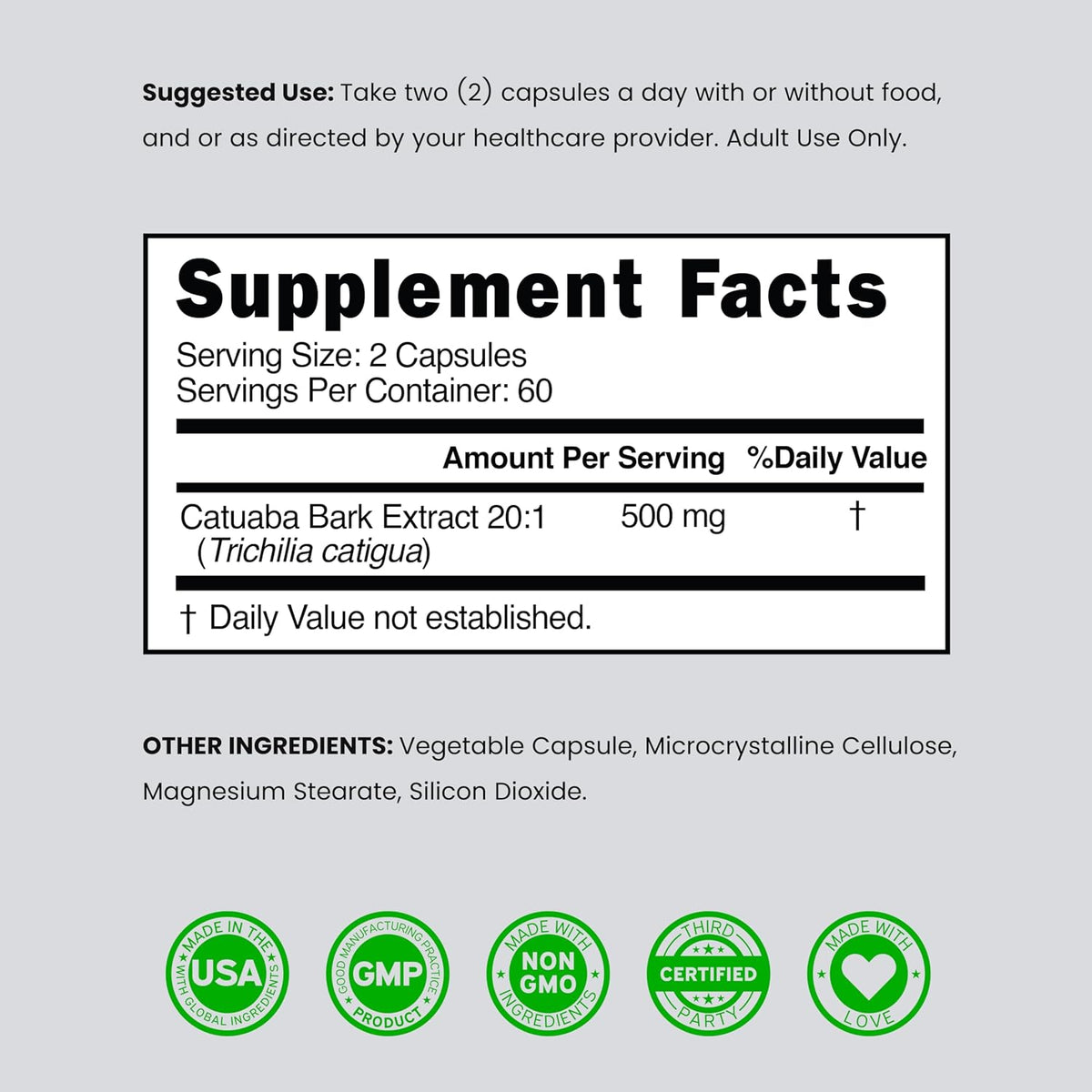 Catuaba Bark Extract 10,000mg Per Serving (120 Capsules) - Erythroxylum Catuaba - Third Party Tested - Drive & Stamina - Made in the USA - Gluten-free & Non-GMO - Vegan - For Men & Women - görsel 6