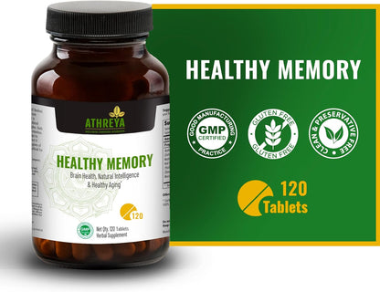 Athreya Herbs Healthy Memory Tablets | 120 Tablets | Ayurvedic Herbal Food Supplement for Brain & Memory
