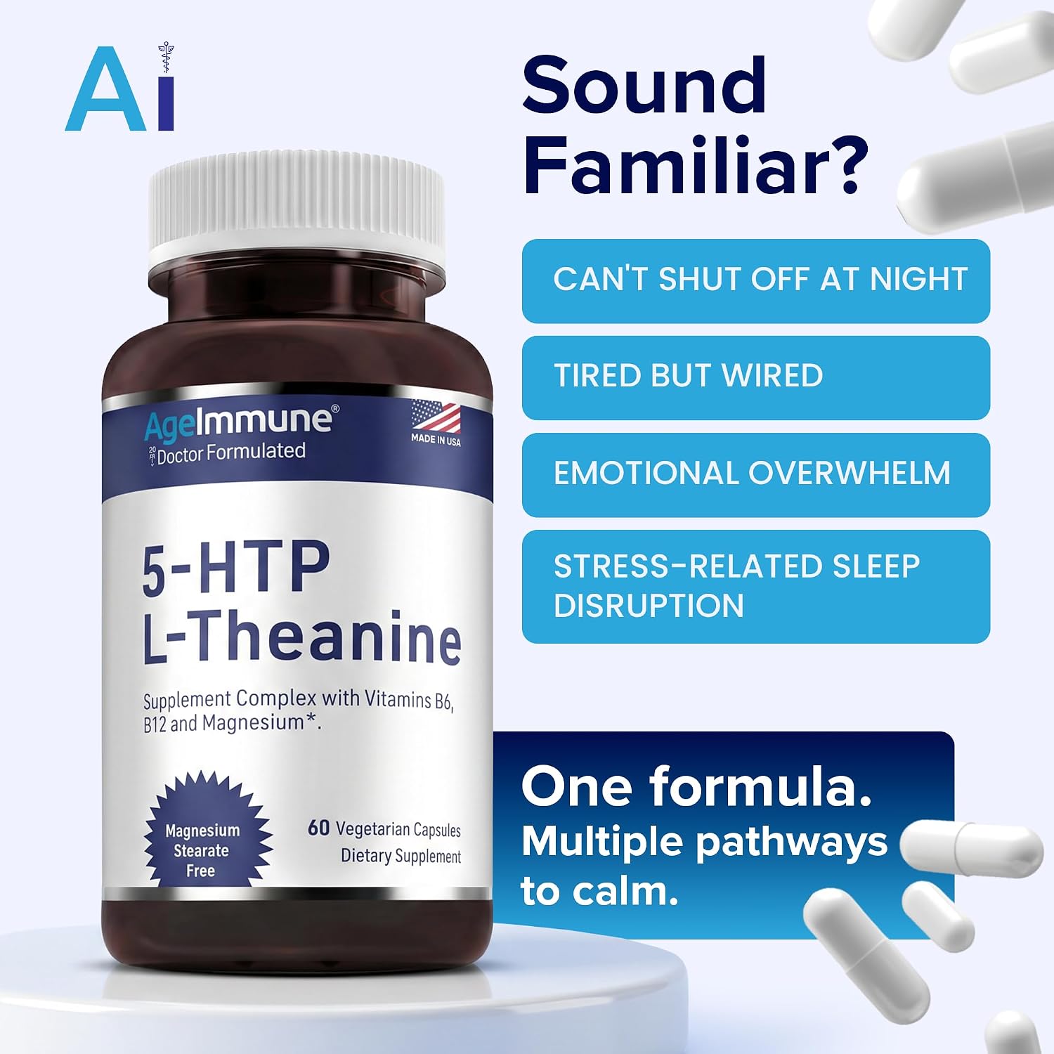 5-HTP 100mg with L-Theanine 400mg - Stress Relief & Relaxation Support for Teens and Adults - görsel 4