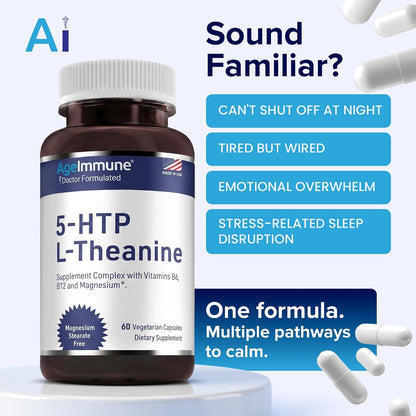 5-HTP 100mg with L-Theanine 400mg - Stress Relief & Relaxation Support for Teens and Adults