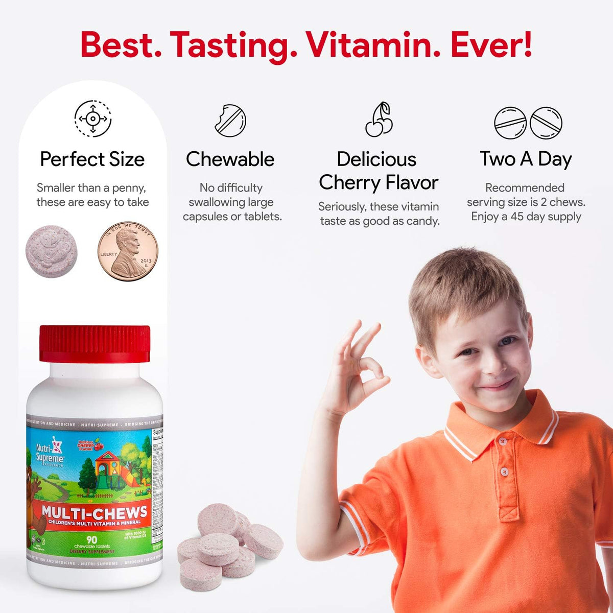 Delicious Kids Multivitamin – 90 Vegetarian Gummies – Complete Children’s Supplement with Vitamins A, C, D3, Calcium, Iron, Folic Acid, Zinc – Cherry Flavour - görsel 3
