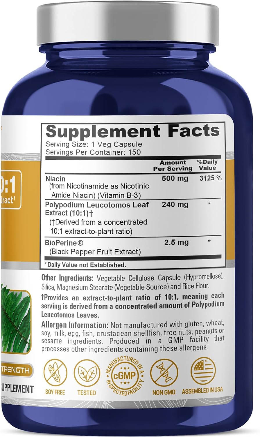 NusaPure Polypodium Nicotinamide Capsules, 240 mg, 150 Veg Capsules - görsel 3