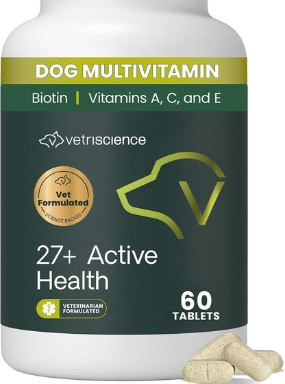 VetriScience Senior 27+ Active Health Chewable Tablets – Daily Multivitamin for Senior Dogs