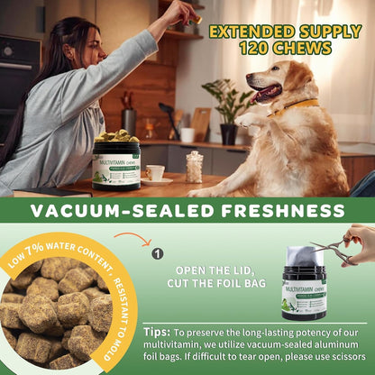NATURE TARGET Multivitamin for Dogs – with MSM & Glucosamine, Omegas 3 & 6, Probiotics for Digestive Health, Joint Support, Skin & Coat, Immune System & Overall Health, 120 Soft Chews