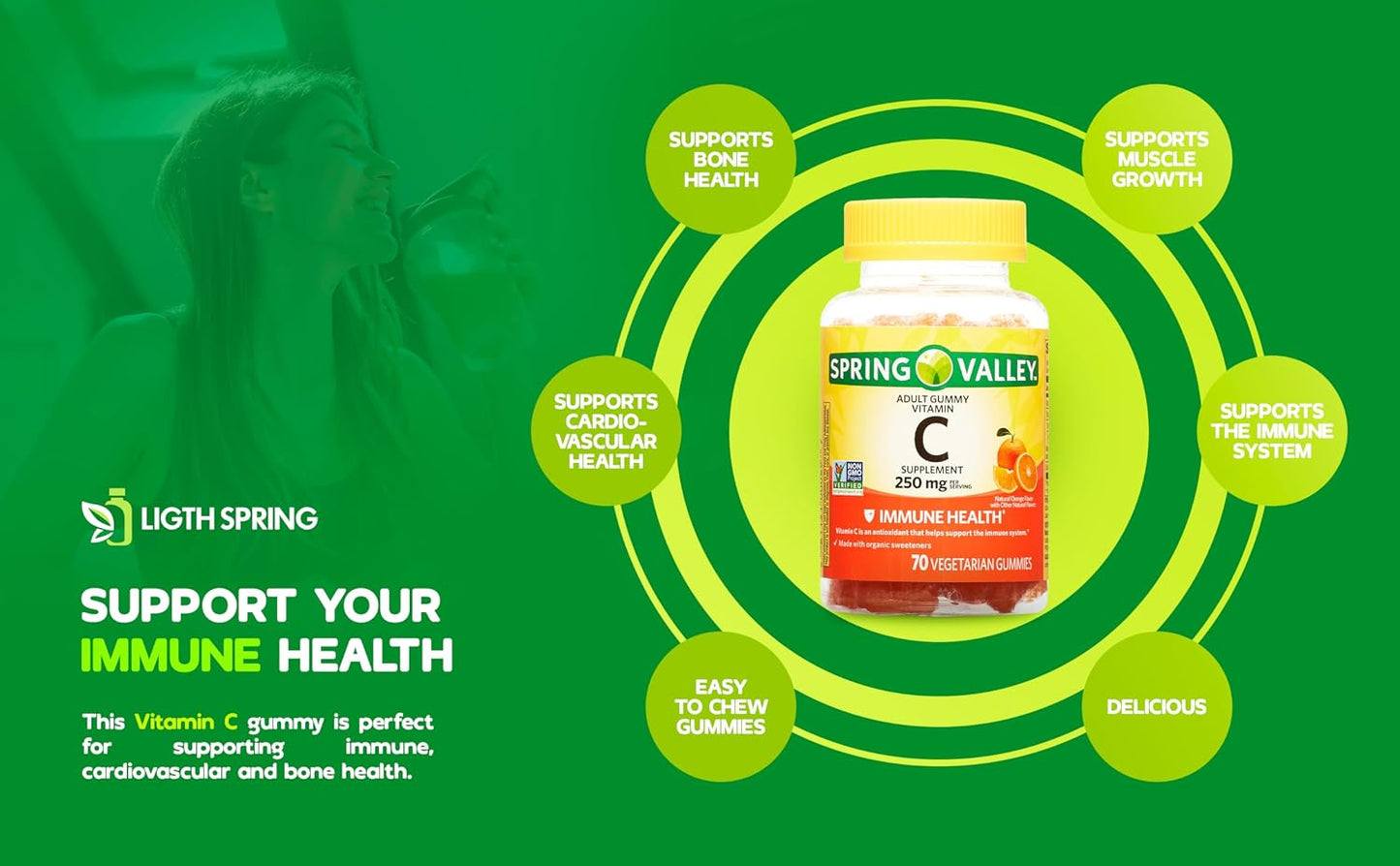 LightSpring Vegetarian Vitamin C Gummies for Adults, 250 mg, 70 Count (3-Pack) - görsel 8