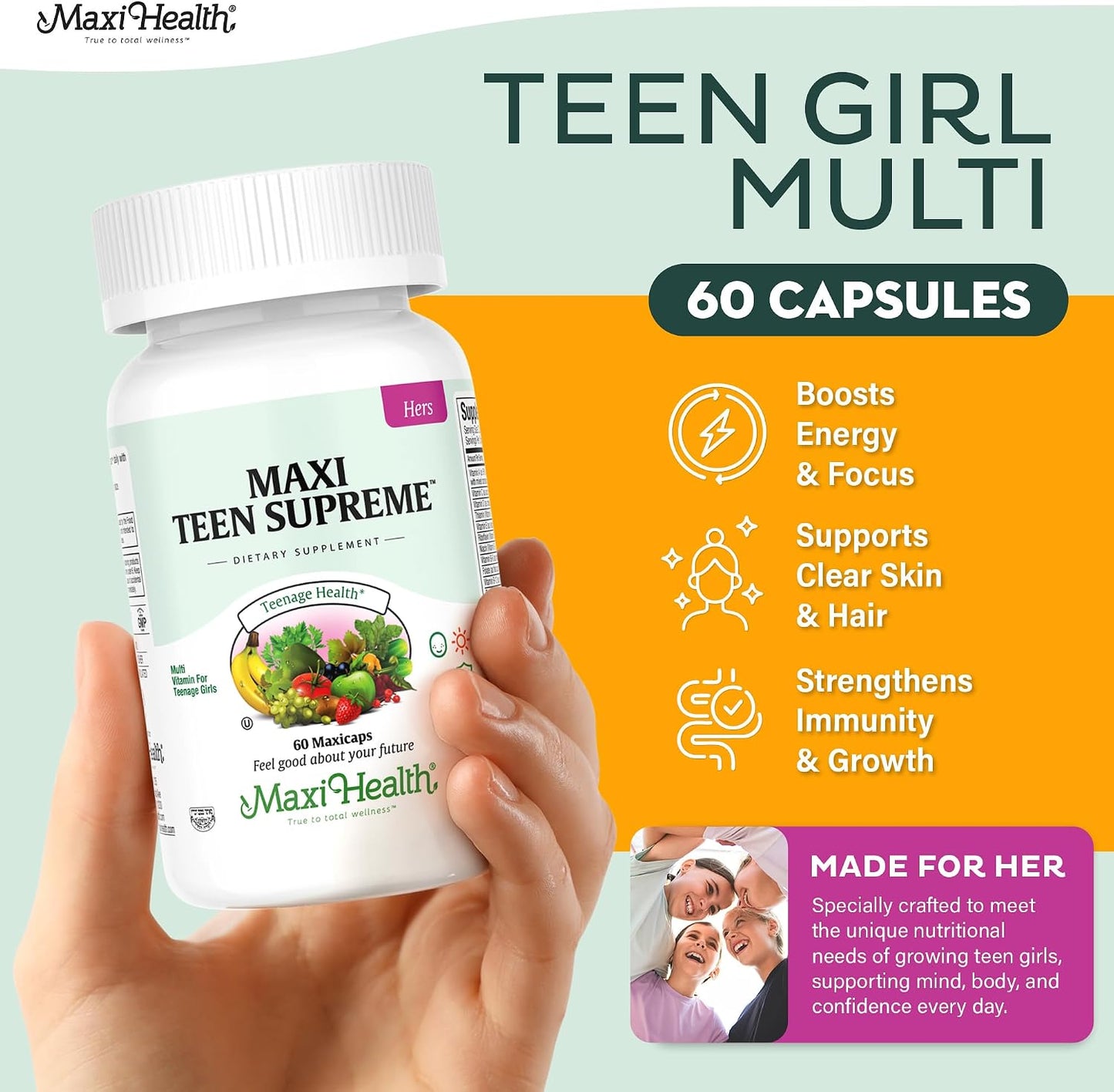 Maxi Health Teen Supreme Multivitamin for Girls 12-17 - 60 Tablets - görsel 2