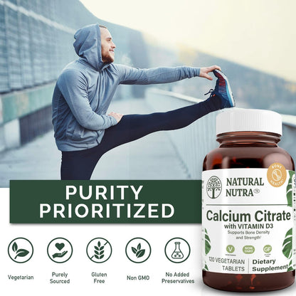 Natural Nutra Calcium Citrate with Vitamin D3 – Food Supplement for Bone Strength, Muscle Function and General Health, 120 Tablets