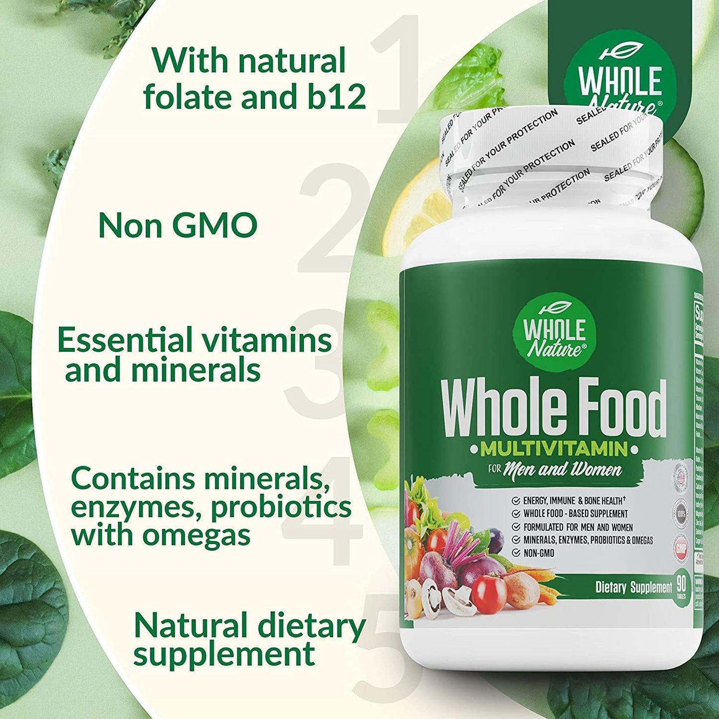 Whole Food Multivitamin for Men and Women - Complete Daily Superfood Vitamins Plus Minerals, Digestive Enzymes, Probiotics and Omegas (3-Pack) - görsel 5