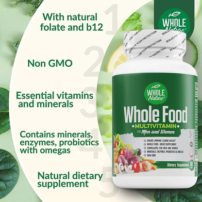 Whole Food Multivitamin for Men and Women - Complete Daily Superfood Vitamins Plus Minerals, Digestive Enzymes, Probiotics and Omegas (3-Pack)