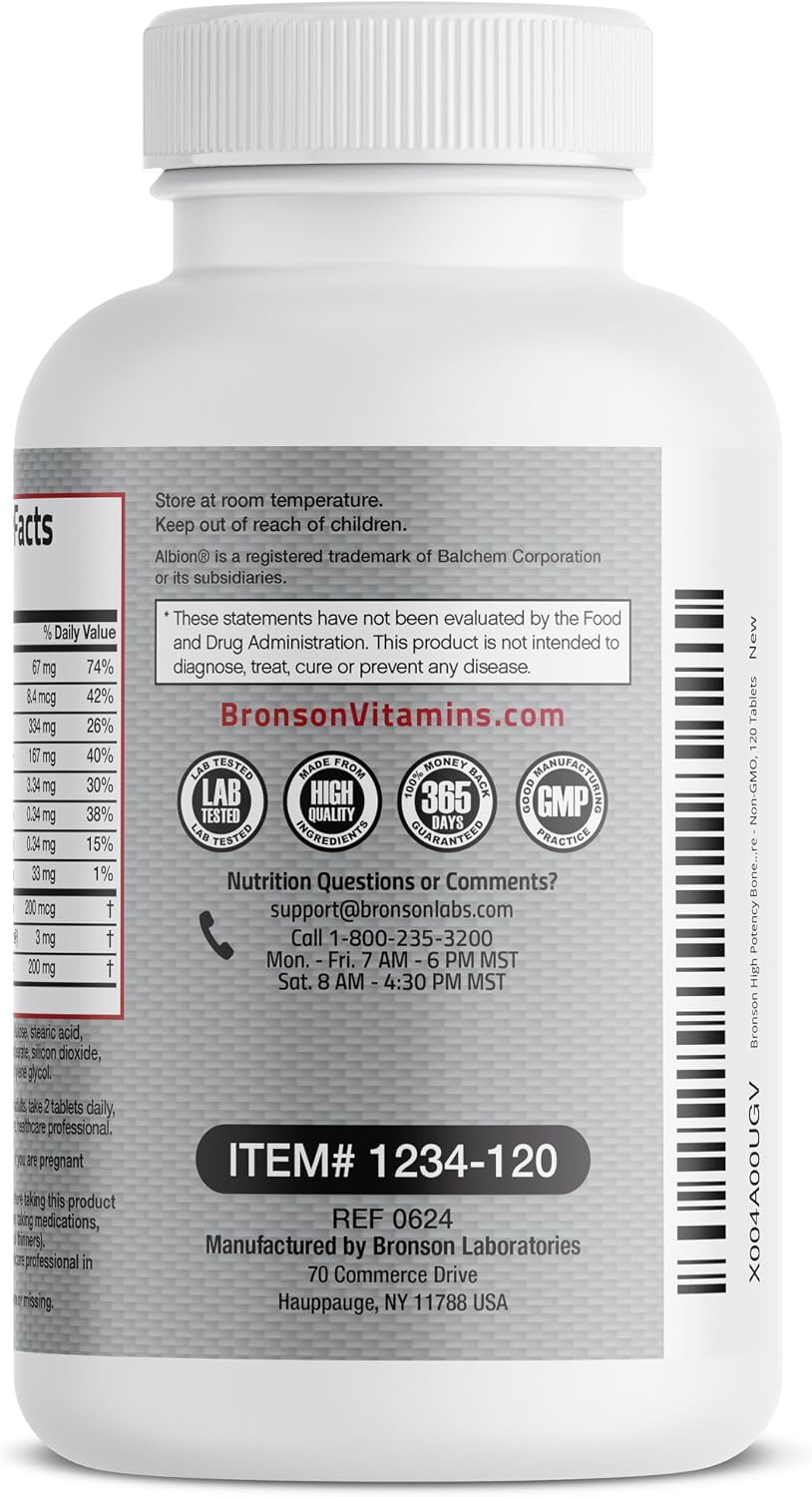 Bronson Bone Health & Strength Complex – High Potency with Vitamin K2 MK-7, Calcium, Magnesium, D3 – 120 Tablets - görsel 6