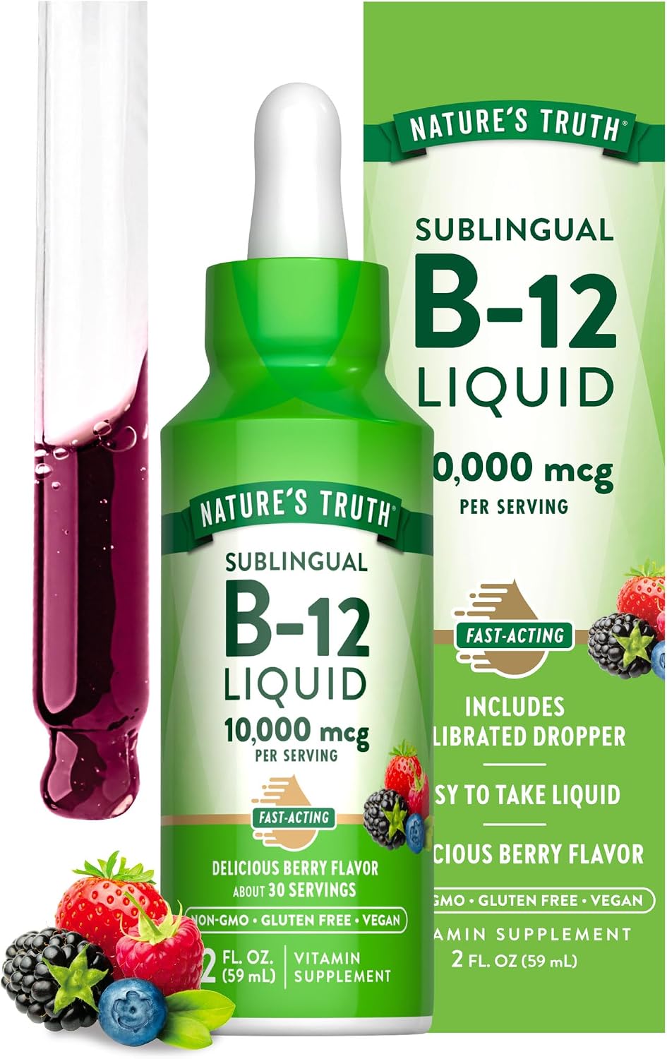 Nature's Truth B12 Sublingual Liquid Drops | 10,000 mcg | 60 ml | Vegan, Non-GMO & Gluten-free - görsel 1