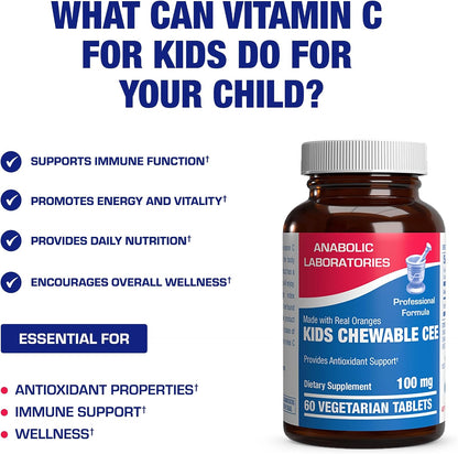 Kids Vitamin C Chewable Tablets – Delicious & Nutritious Chewable Vitamin C for Children's Immune Support and Overall Wellness – Made with Real Oranges and No Artificial Flavours or Colours – 60 Servings