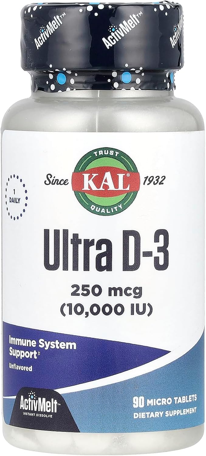 KAL Ultra D-3 10000 IU Tablets – Vitamin D3 Supplement, 90 Count - görsel 1