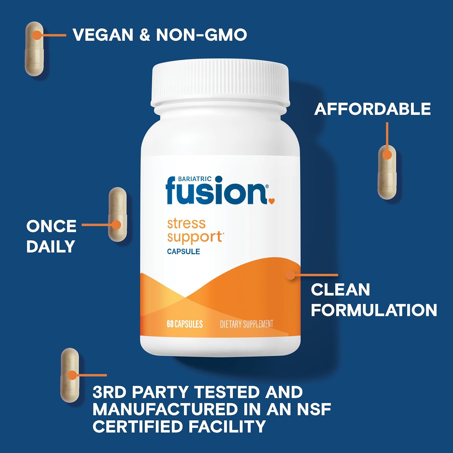 Bariatric Fusion Stress Support* - Vegan Supplement with Magnesium and Ashwagandha - 60 Capsules - görsel 3