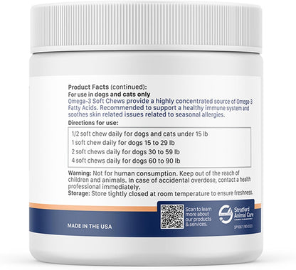 Stratford EZ Chew Omega 3 Fatty Acid Soft Chew Max Strength - Dog Omega 3 Supplement - Soft Chew Treats with Fish Oil for Dogs - Small and Medium Dogs - 60 Soft Chews