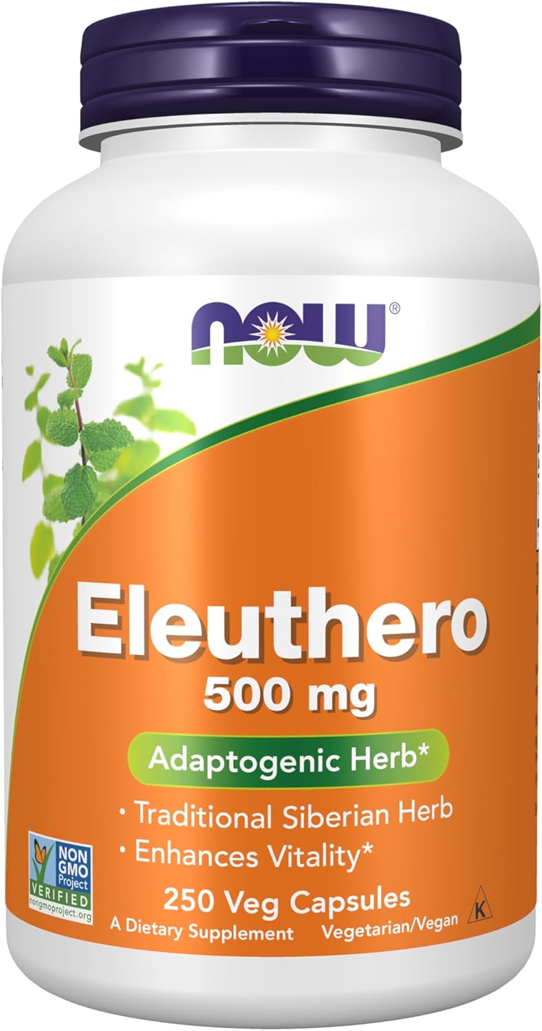 NOW Supplements, Eleuthero (Eleutherococcus senticosus) 500 mg, Adaptogenic Herb, 250 Vegetable Capsules - görsel 1