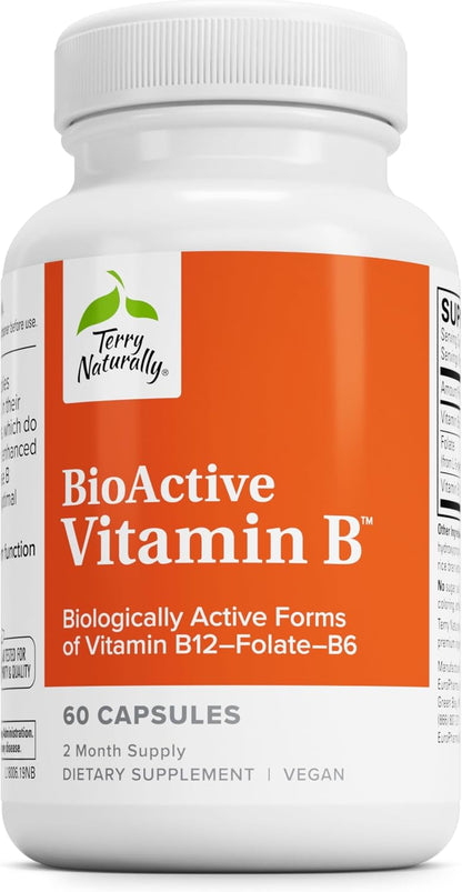 Terry Naturally BioActive Vitamin B - 60 Capsules - Biologically Active Forms of B12, Folate and B6 - Non-GMO, Vegan, Gluten-Free