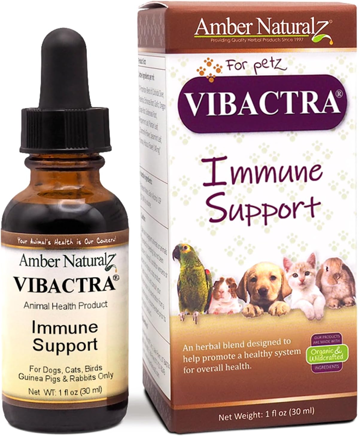Amber NaturalZ Vibactra Immune Support Herbal Supplement for Pets - 1 oz - görsel 1