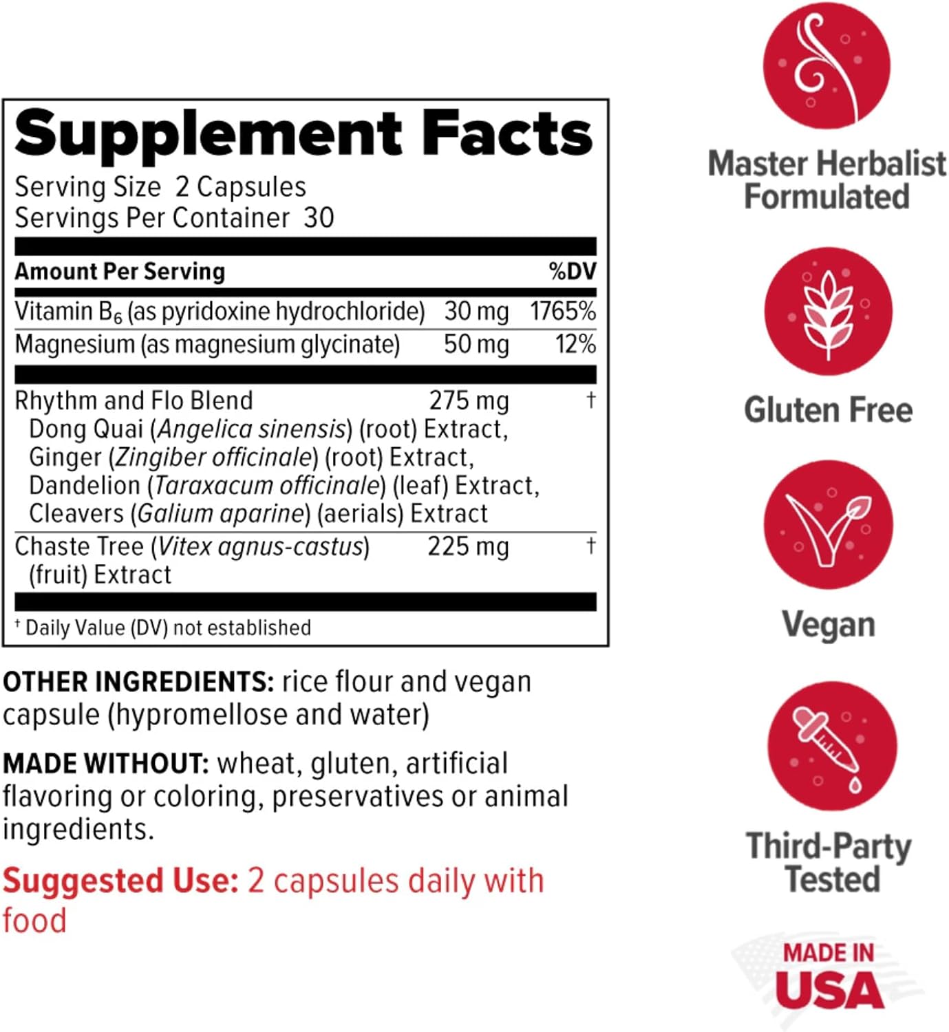 Redd Remedies, Rhythm & Flo, Helps Support Menstrual Health, 60 Vegan Capsules - görsel 2