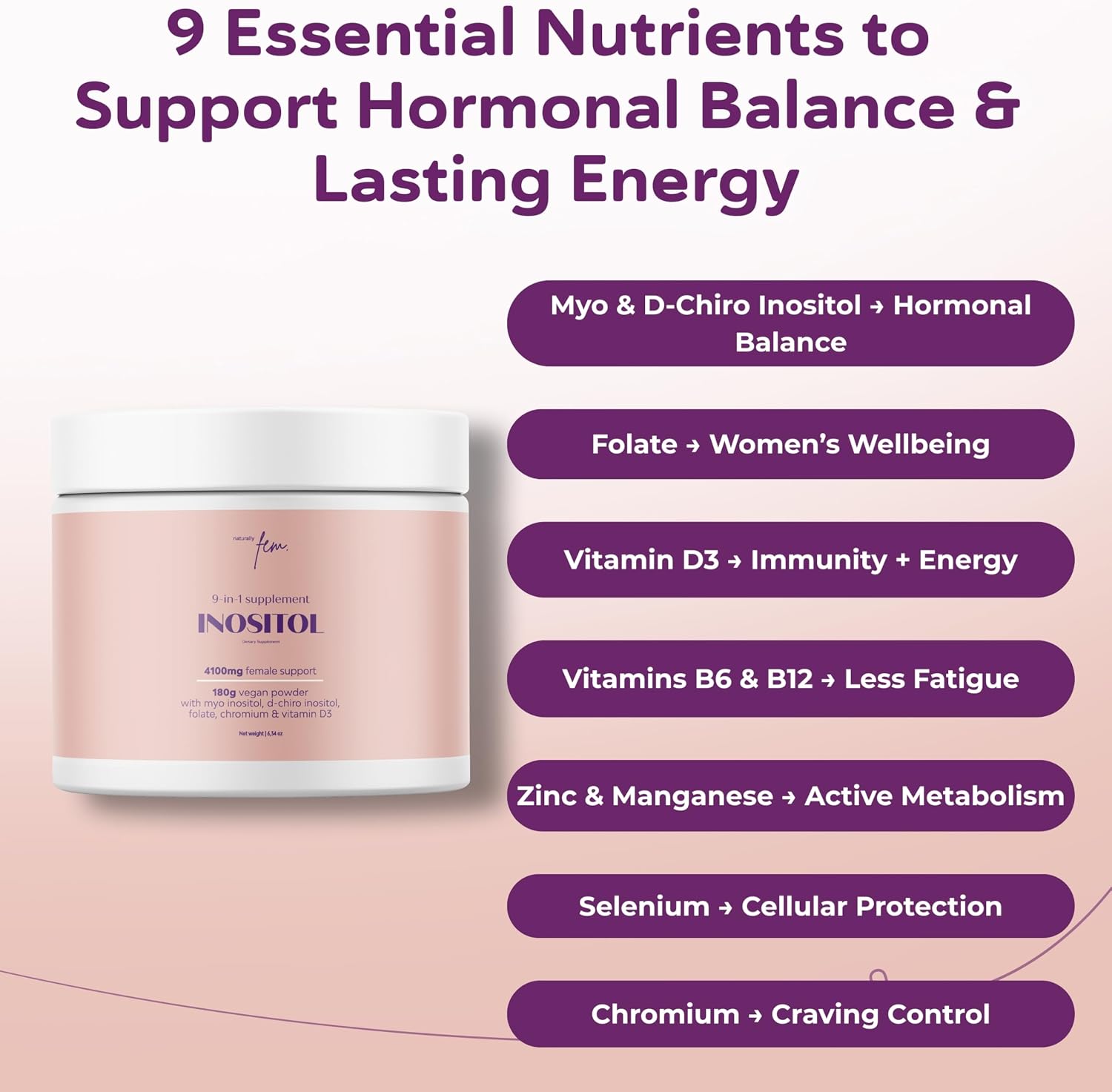 QSTA Myo-Inositol & D-Chiro Inositol Supplement for Women 4100mg (40:1 Ratio) – 9-in-1 Hormonal & Metabolic Support with myoinositol. Inositol Powder Supplement for Hormone Balance and Female Support - görsel 3