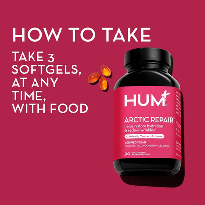 HUM Arctic Repair Skin Supplement with Omega 3, Vitamin E, A, and Lingonberry Seed Oil – 90 Vegan Softgels