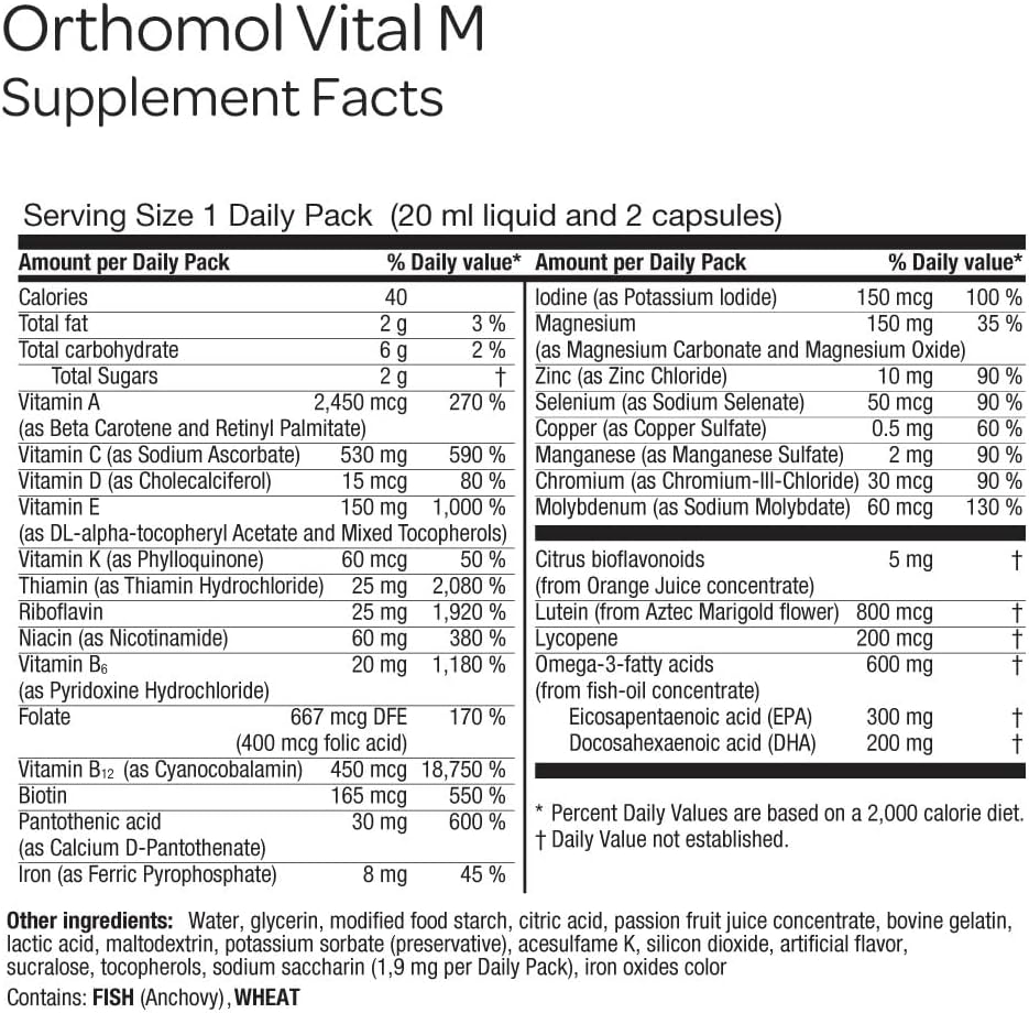 Orthomol Vital M – Daily Multivitamin for Men, with Vitamins A, B, C, D3, E, K, Zinc, Iodine & Omega-3, Supports Energy, Vitality, Immune Health & Metabolism, 30-Day Supply, Liquid & Capsules - görsel 3