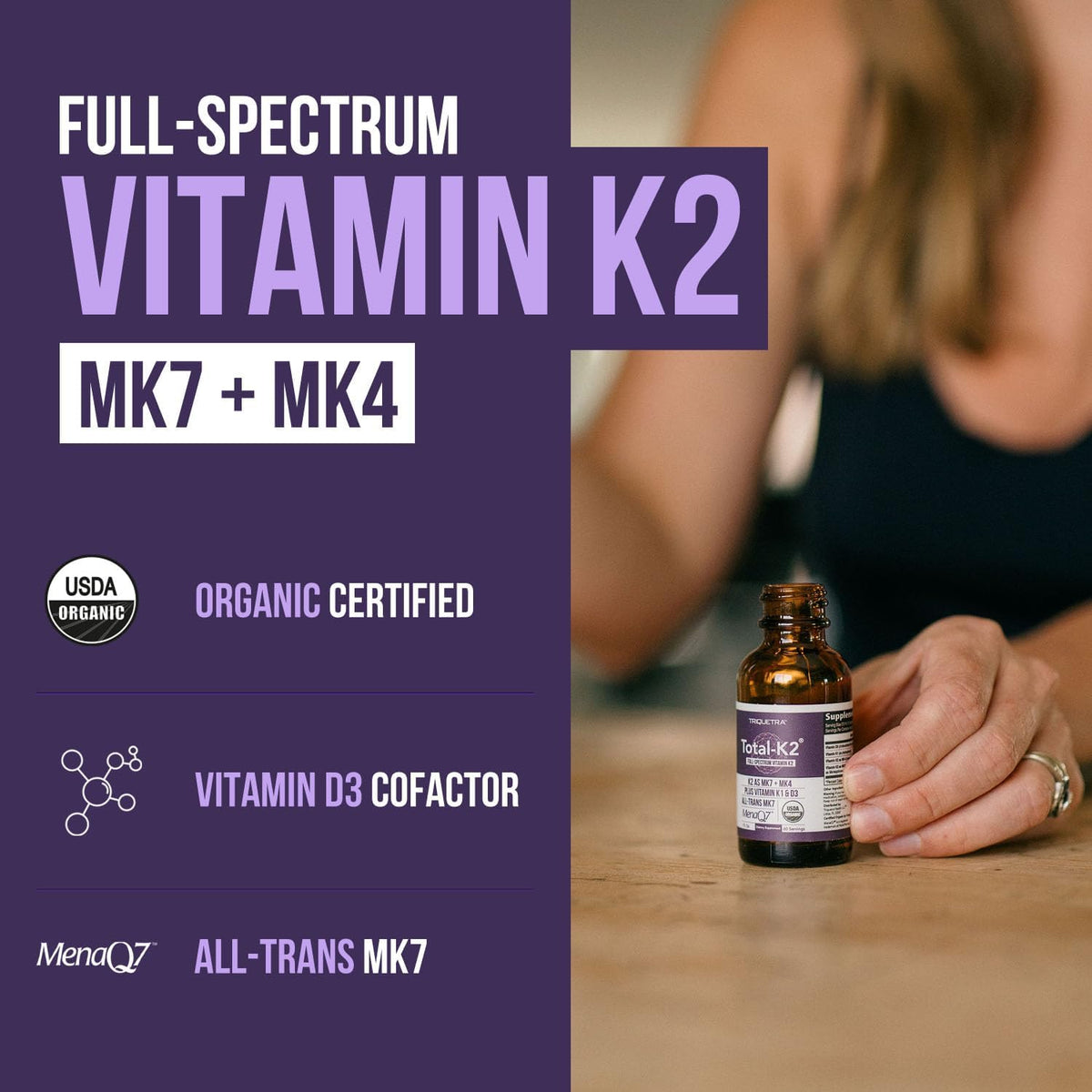 Total K2® | Vitamin K2 as MK7 & MK4 | Plus K1 & Vitamin D3 Cofactor - 620 mcg K2 per Serving - All-Trans MK7 from MenaQ7® - Full-Spectrum Vitamin K - Vegan, Organic Certified (Liquid 1 oz) - görsel 2