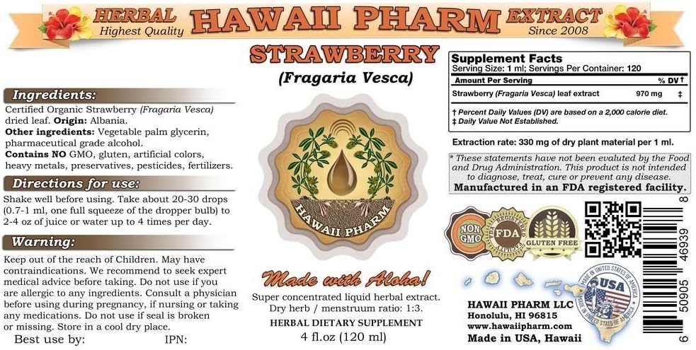 Hawaii Pharm Strawberry (Fragaria vesca) Liquid Extract, 118 ml (Pack of 15) - görsel 2