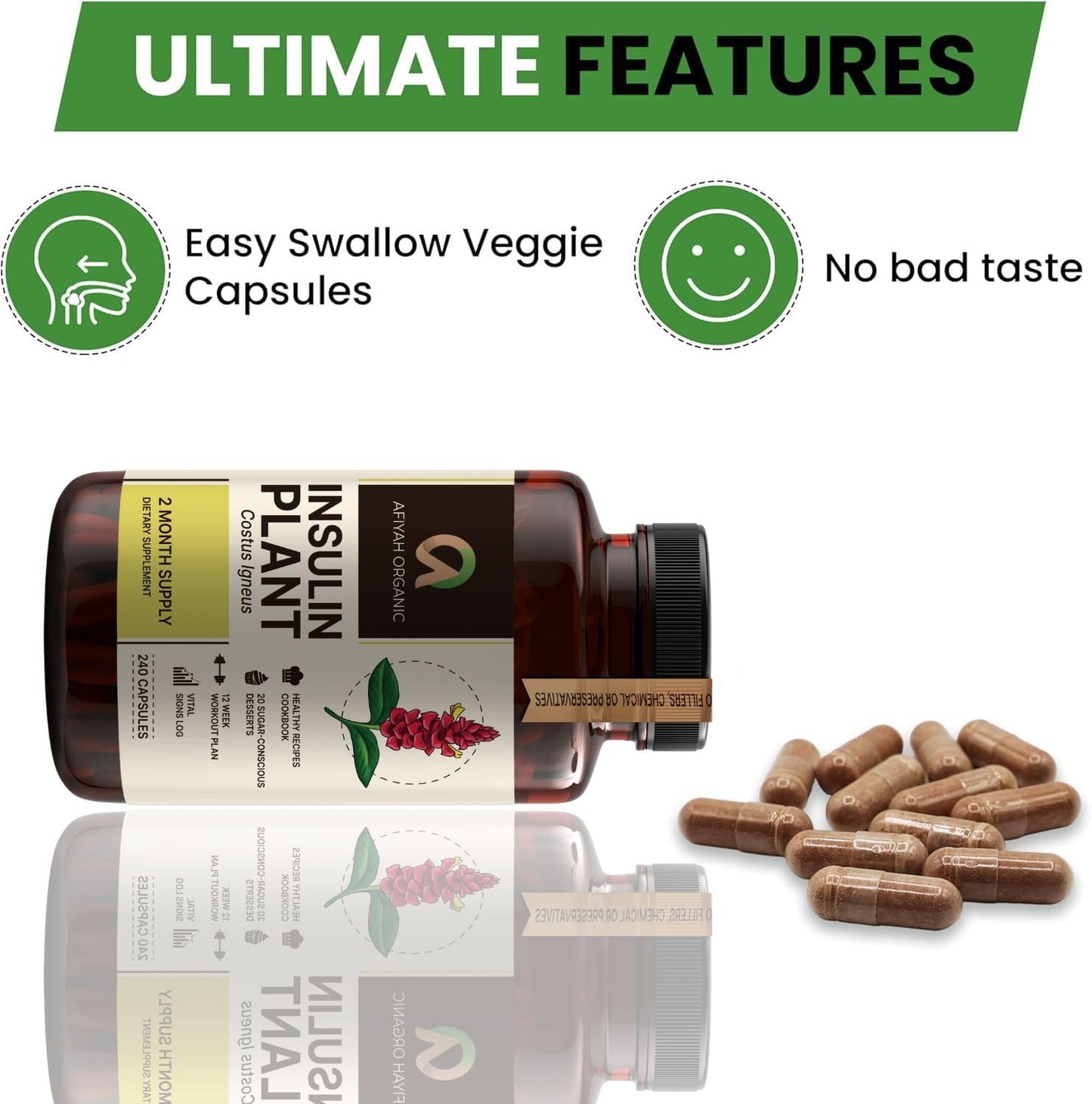 Afiyah Organic – Premium Quality Costus Igneus (Insulin Plant) Capsules – 240 Vegetable Capsules (2 Month Supply) - görsel 6