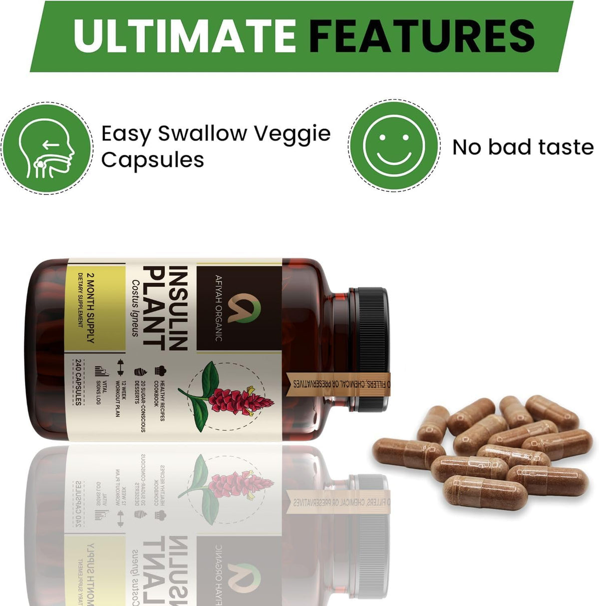 Afiyah Organic – Premium Quality Costus Igneus (Insulin Plant) Capsules – 240 Vegetable Capsules (2 Month Supply) - görsel 6
