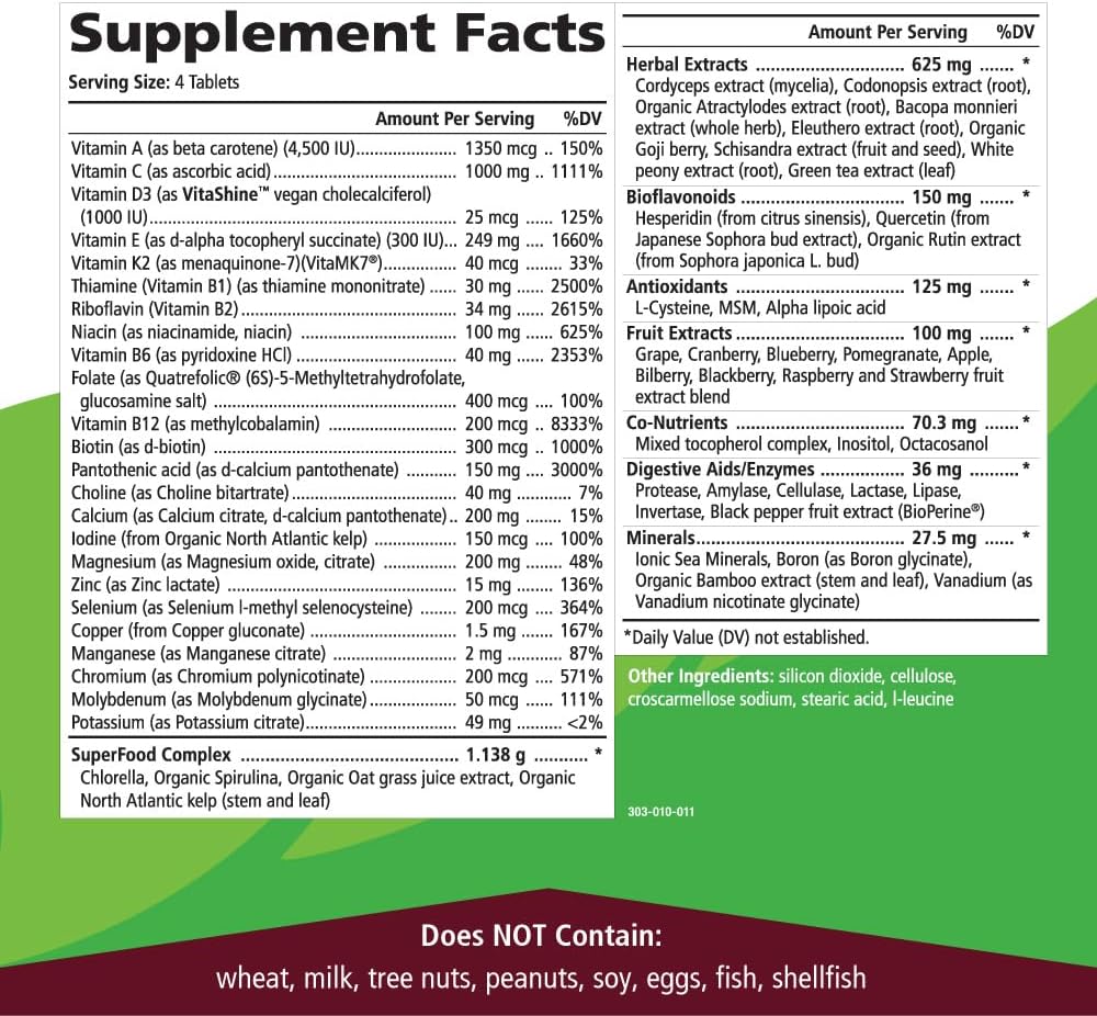 PURE ESSENCE LABS LifeEssence Multivitamin for Women and Men - Natural Herbal Supplement with Vitamin D, B12, Biotin - 120 Tablets - görsel 5