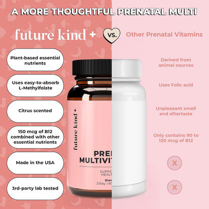 Future Kind Prenatal Vitamin - Pregnancy, Lactation, and Wellness Support with DHA & L-Methylfolate (60 Capsules)