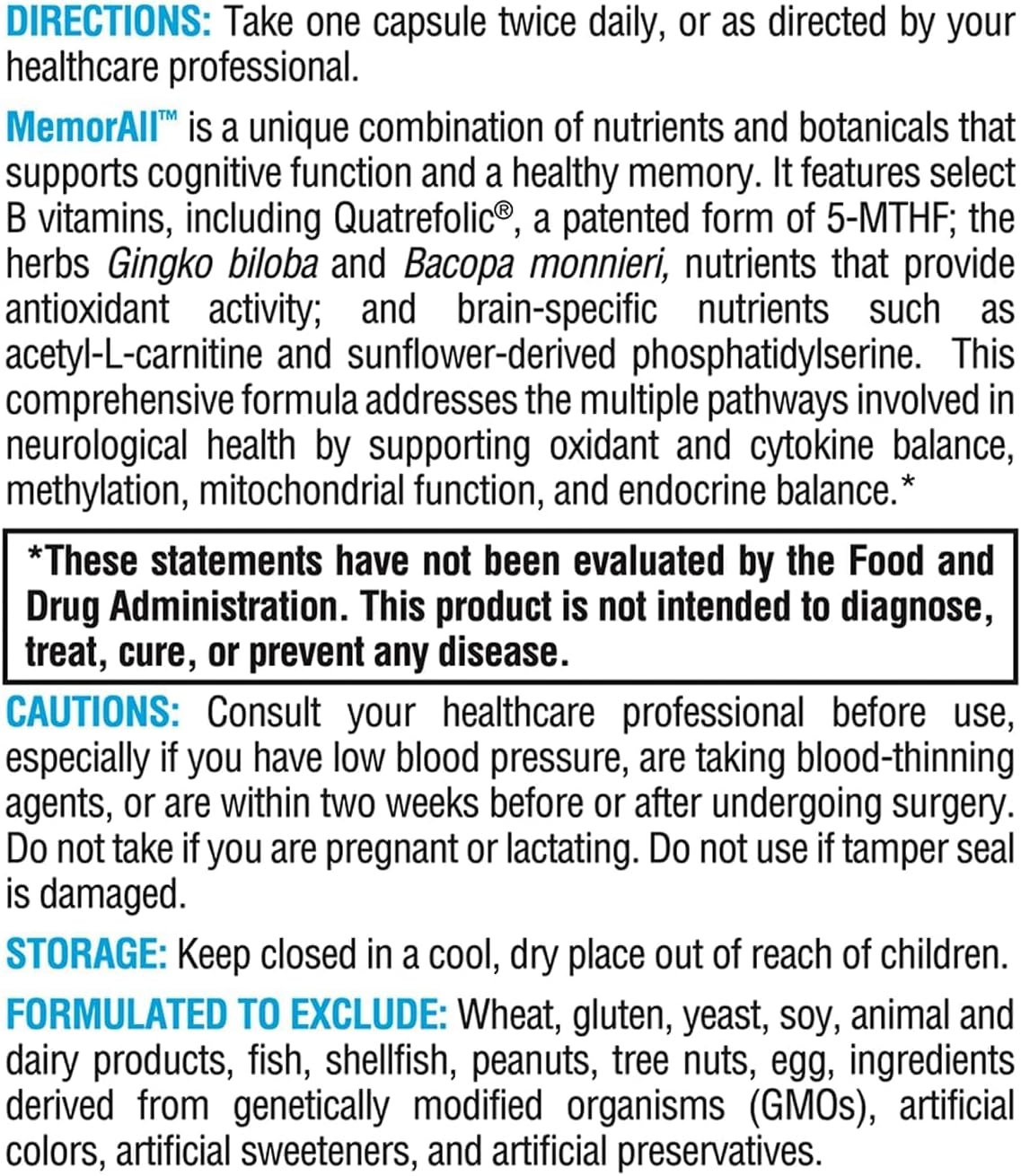 XYMOGEN MemorAll - Brain & Memory Support - Ginkgo Biloba, Bacopa and B Vitamins - Gluten-free, Dairy-free & Non-GMO - 60 Capsules - görsel 6