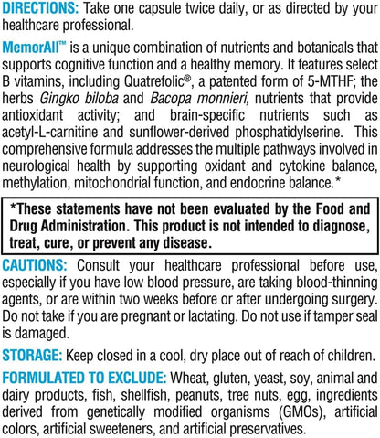 XYMOGEN MemorAll - Brain & Memory Support - Ginkgo Biloba, Bacopa and B Vitamins - Gluten-free, Dairy-free & Non-GMO - 60 Capsules