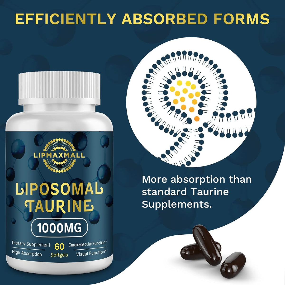 lipmaxmall Liposomal Taurine 1000mg - 2 Pack (60 Softgels) - görsel 5