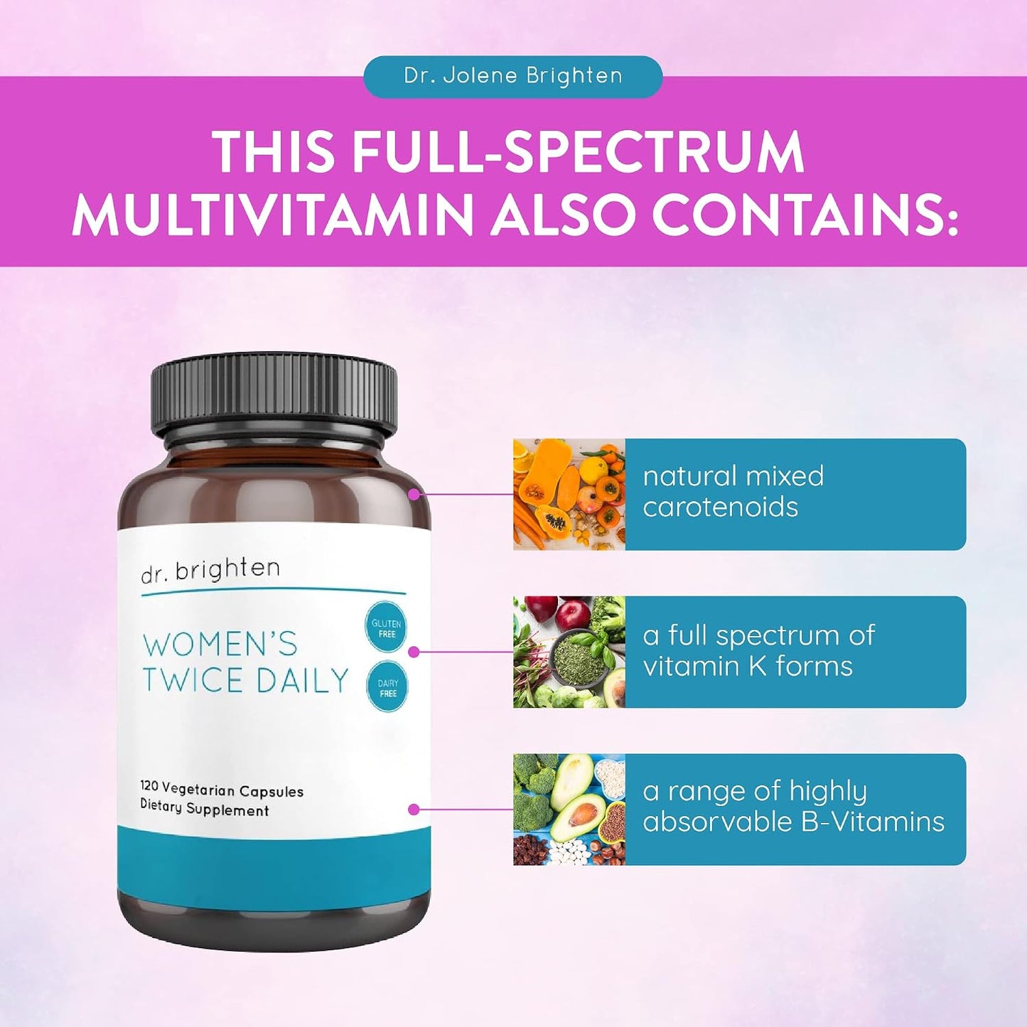 Dr. Brighten Women’s Twice Daily — Premium Women’s Multivitamin, Full-Spectrum with No Iron, Unique Nutrients, Higher B Vitamins — 120 Capsules - görsel 4