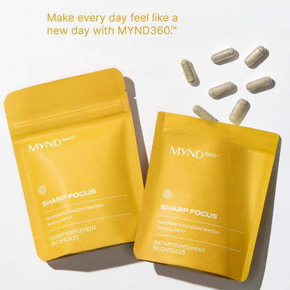 Nu Skin MYND360 Sharp Focus | 60 Capsules | Vitamin B12 & Vitamin B6 for Memory, Focus and Clarity | Caffeine-Infused Brain Health Supplement