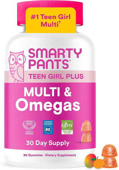 SmartyPants Teen Girl Multivitamin Gummies - Omega-3, Vitamin C, D3, B12, Biotin - 60 Gummies (30 Day Supply)