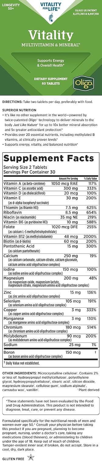 Melaleuca Vitality Multivitamin & Mineral for Men and Women Aged 50+ (60 Tablets)